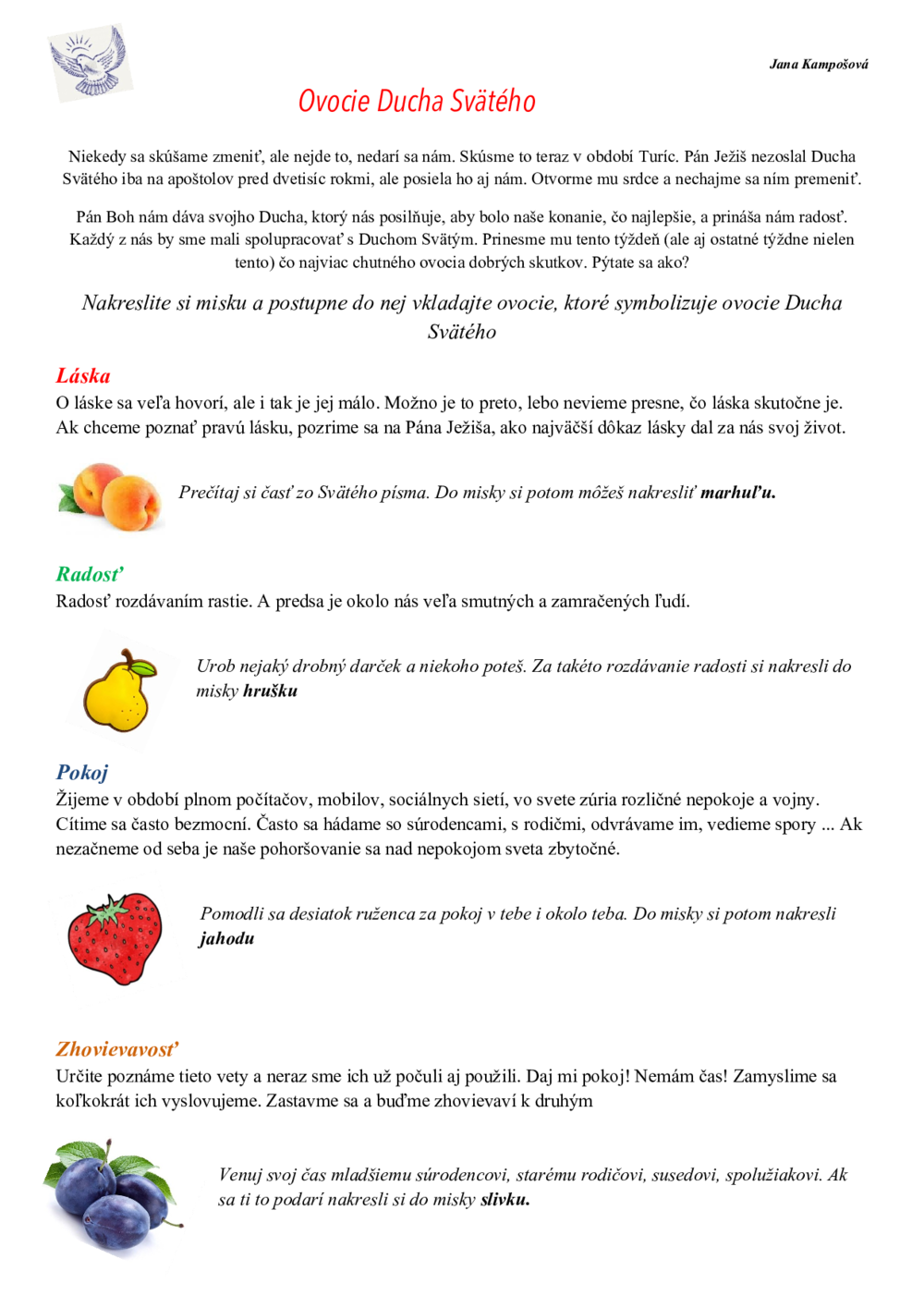Ovocie Ducha Svätého – pracovný list